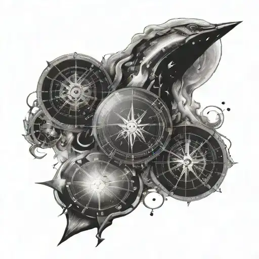 Tattoo on the back side of the leg for a seaman using compass and astronomical symbolic like constellations and/or moon tattoo design idea