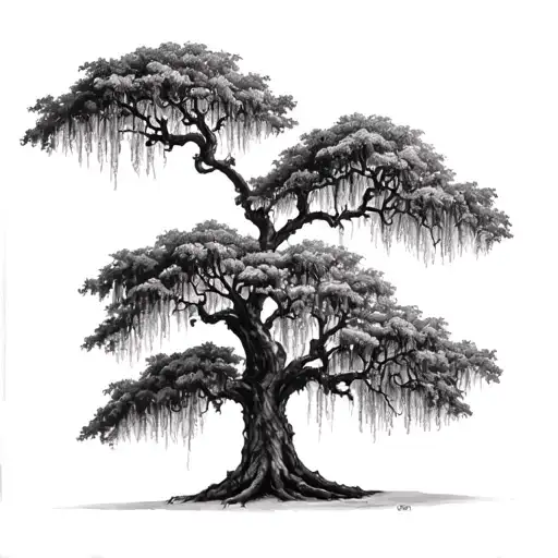 Spanish moss covered tree tattoo design idea