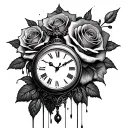 roses clock melting tattoo design idea