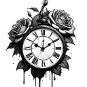 roses clock melting tattoo design idea