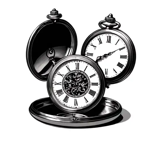 pocket watch with open cover tattoo design idea