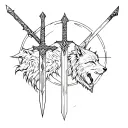 witcher 3 geometric shapes with sword and wolf and witcher signs tattoo design idea