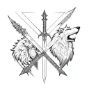 witcher 3 geometric shapes with sword and wolf and witcher signs tattoo design idea