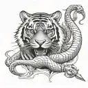 tiger and snake and sword tattoo design idea