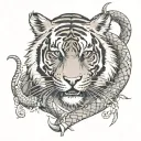 tiger and snake and sword tattoo design idea