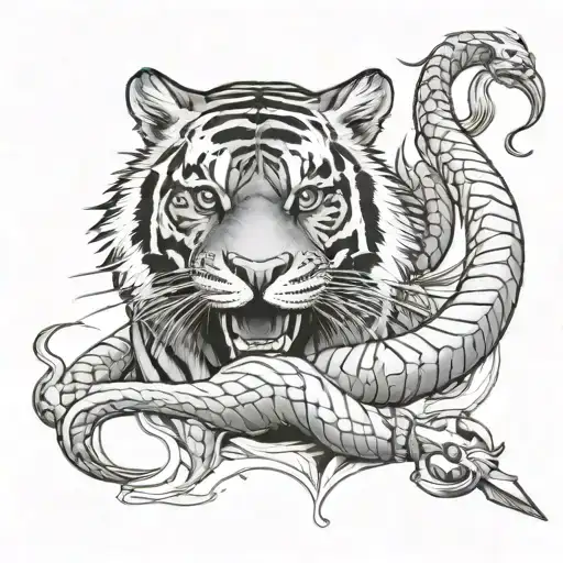 tiger and snake and sword tattoo design idea