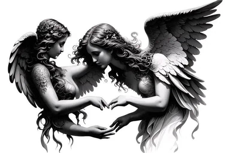 3 Angel reaching out to each other tattoo design idea