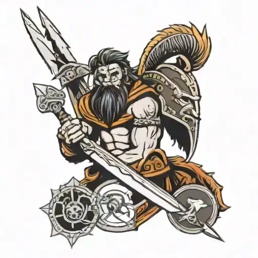 spartan with a lion face and in between there is vikings sign  tattoo design idea