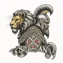 spartan with a lion face and in between there is vikings sign  tattoo design idea