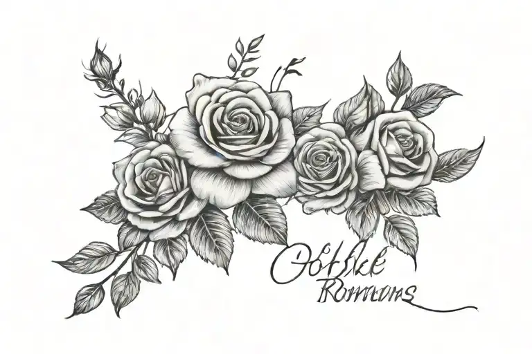 Bible verse, Romans 12:21 scripted and subtle roses tattoo design idea