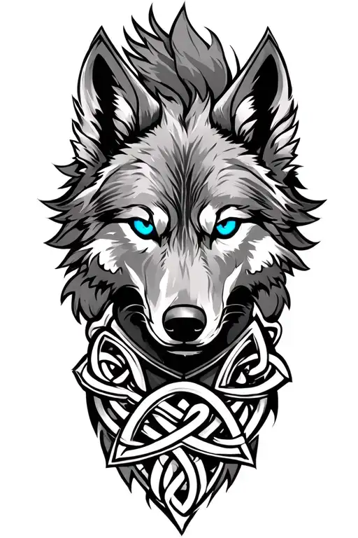 wolf with blue eyes on armor tattoo design featuring Celtic trinity knot  tattoo design idea