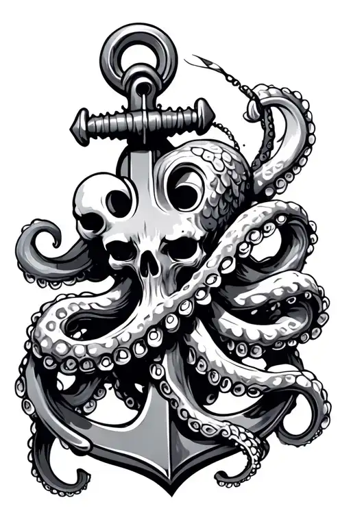 pirate octopus wrapped around an anchor intertwined tattoo design idea