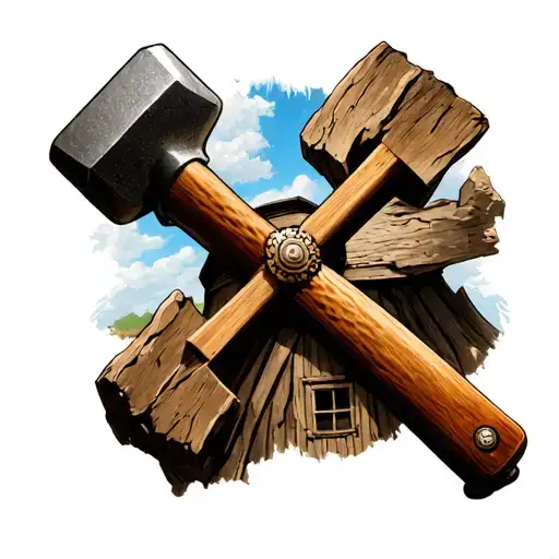 Sledgehammer, rock, windmill tattoo design idea