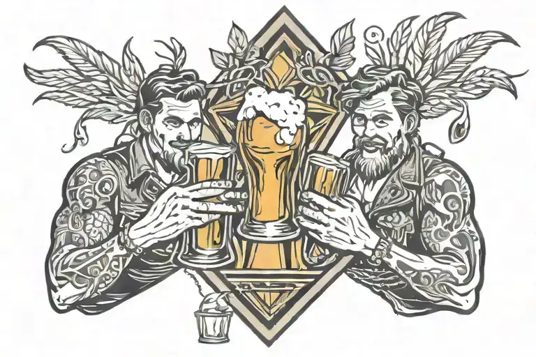 Two strong arms holding beers inside a diamond tattoo design idea