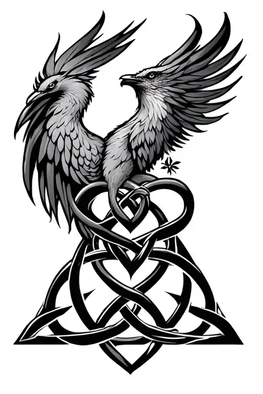 phoenix heart triangle Celtic Knot tattoo design idea
