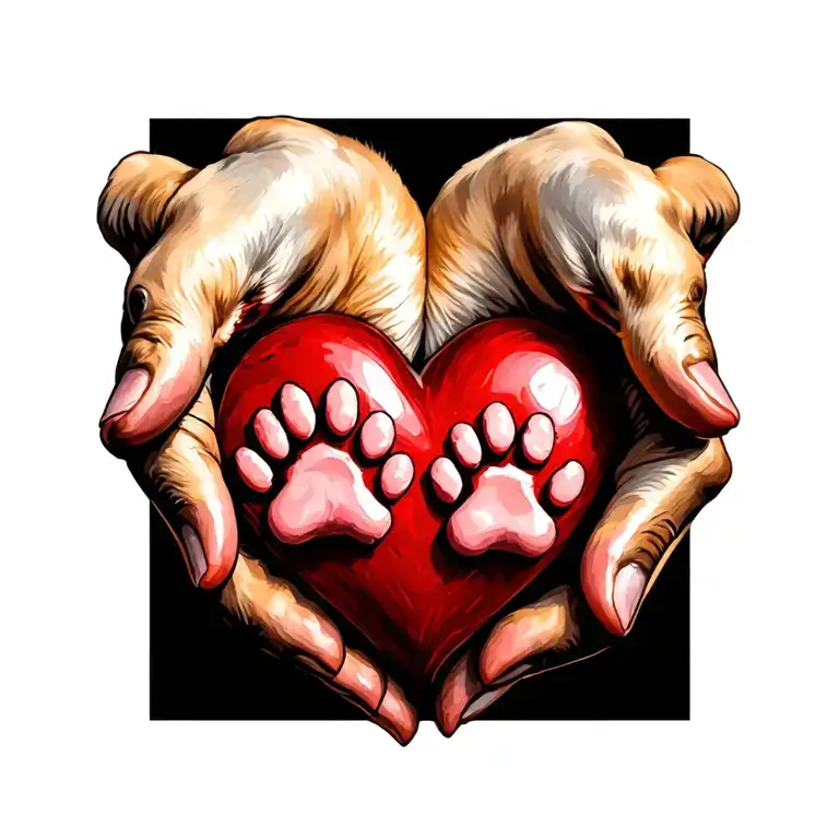 a heart holding 3 paw prints love tattoo design idea