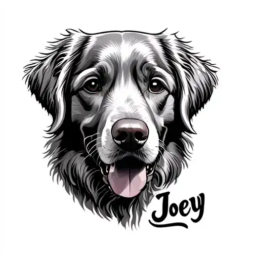  human right hand tattoo design of golden retriever with name Joey tattoo design idea