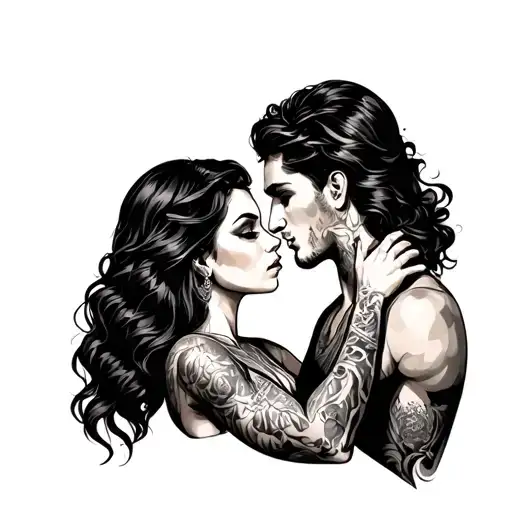 BDSM inspired tattoo featuring two lovers  man and women and chocking tattoo design idea
