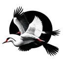 japanese cranes flying towards each other, one above the other, on irregular poses, cery lightly shaded  tattoo design idea