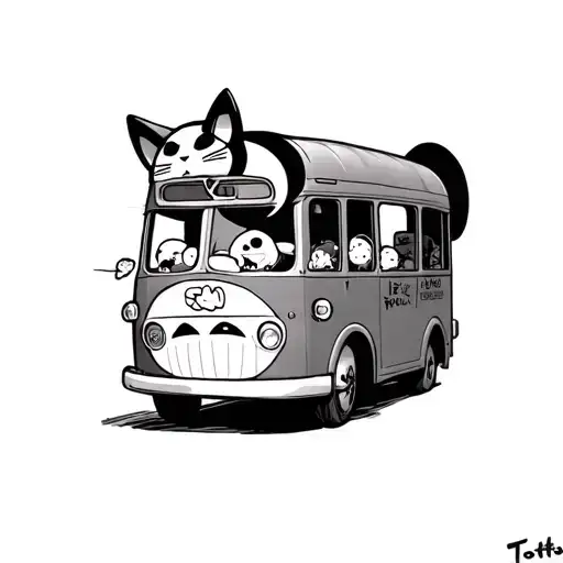 Mew (Pokémon) riding the cat-bus (my neighbor Totoro) tattoo design idea