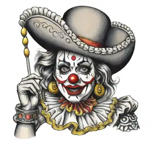 Mexican female clown sucking lollipop tattoo design idea