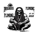 "INDIGENOUS PLUMBING EST.2020" skull dreadlock Native American warrior fixing a toilet tattoo design idea