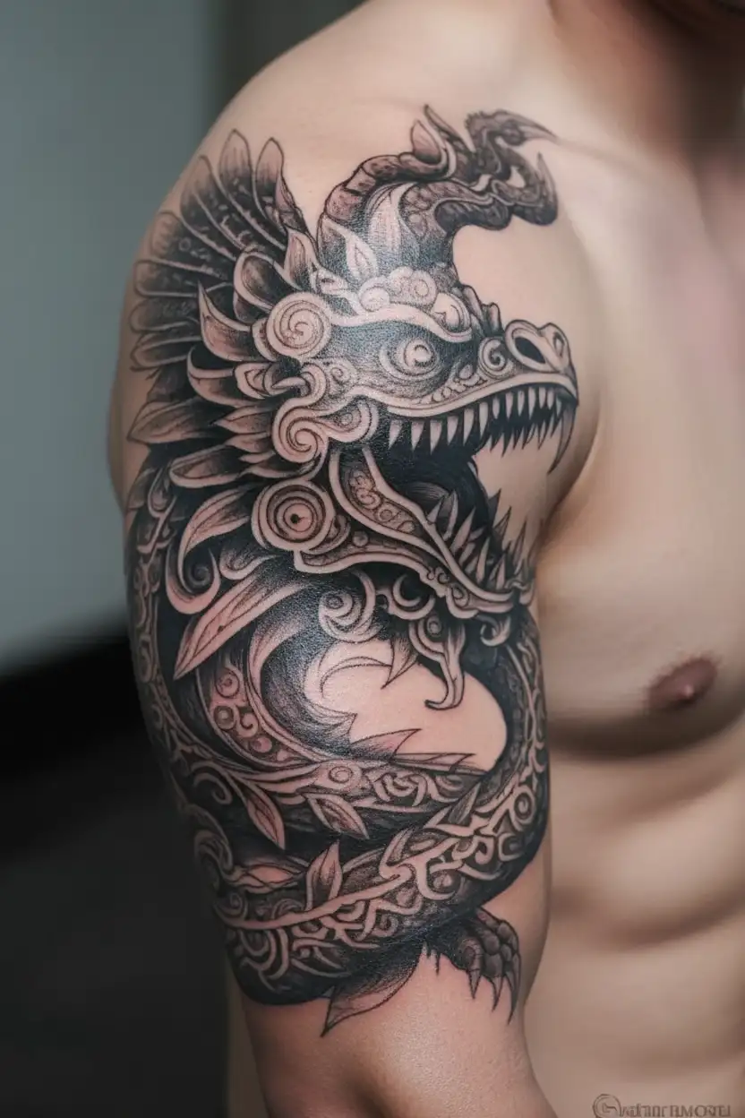 aztec god quetzalcoatl tattoo design idea