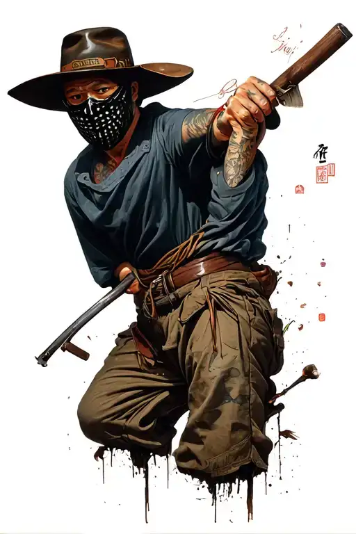 Bandit, japanese, farmer, full sleeve tattoo tattoo design idea