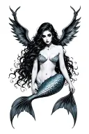evil mermaid topless goth tattoo design idea