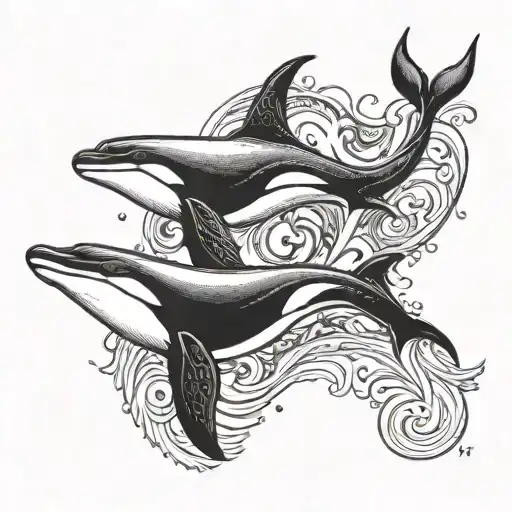 2 orcas riding tattoo design idea