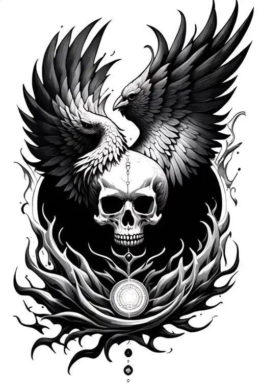 skull Phoenix freedom balance chakras life and death  Change elementos fire water wind  tattoo design idea