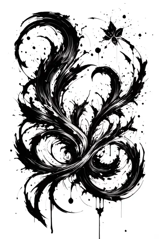 dark abstract, expressive blackwork, raw brush strokes cyber gothic ornamental, black ink tattoo design idea