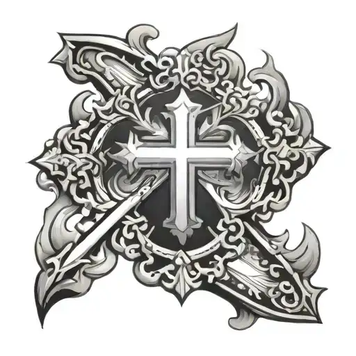 catholic cross with fire tattoo design idea
