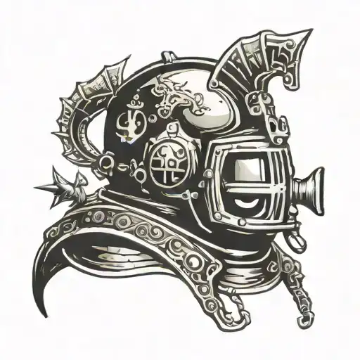 knight scuba diver helmet tattoo design idea