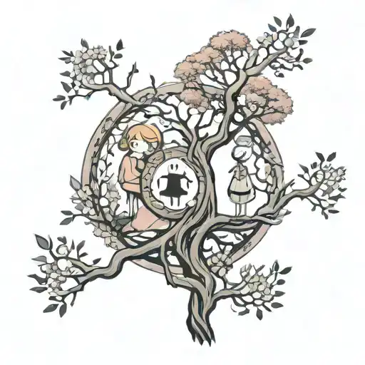 family holding hands in tree of life cycle tattoo design idea