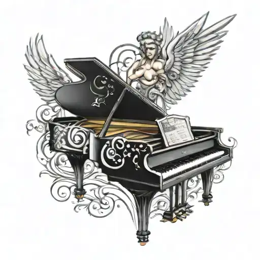 Piano and angel and demon tattoo design idea