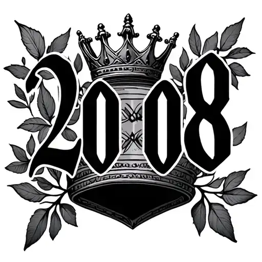 big letters saying 2008 surrounded by a roman crown of leaves tattoo design idea