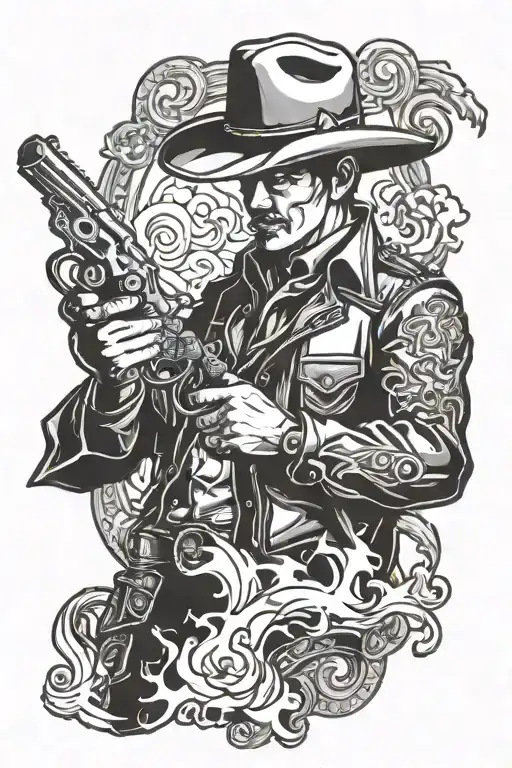 smoking gun and cowboy  tattoo design idea