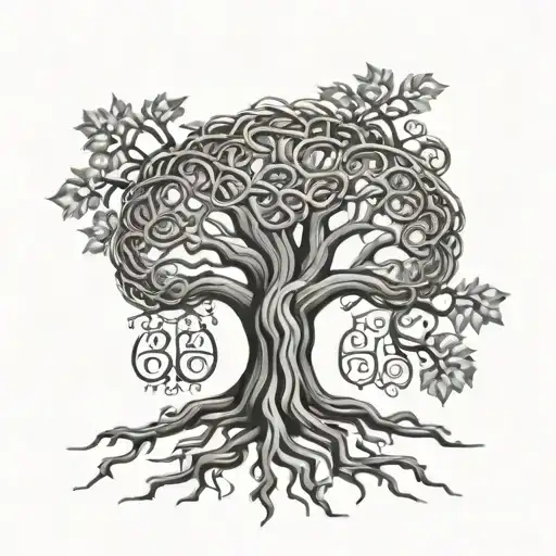 chain mail, family tree roots tattoo design idea