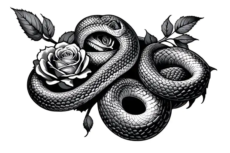 roses, snake wrapped with sexual assault symbol tattoo design idea