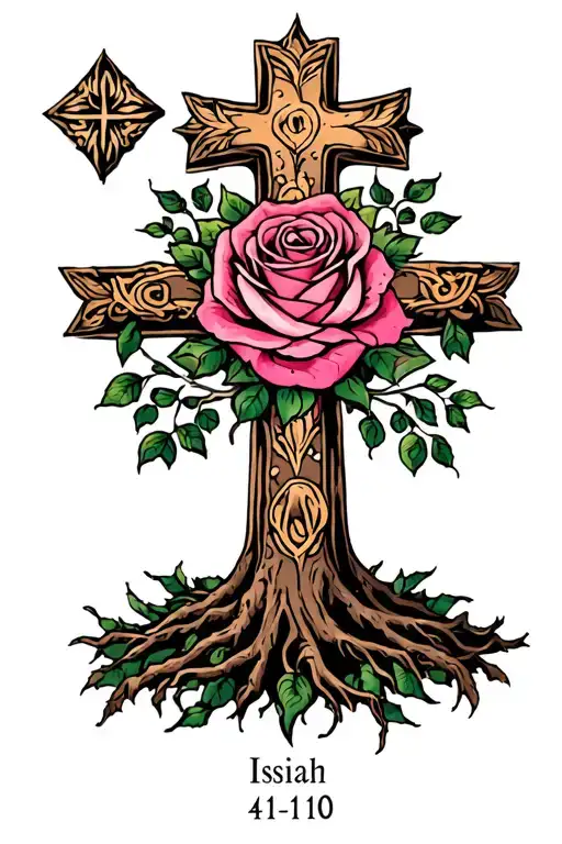 rose cross tree isaiah 41 10 tattoo design idea