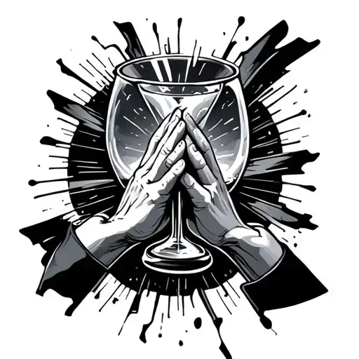 hour glass breaking into praying hands tattoo design idea