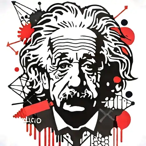 Albert Einstein sad face surrounded by formulas tattoo design idea