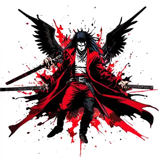 Alucard from the anime Hellsing, Madara Uchiha from the anime Naruto in an epic fight tattoo design idea