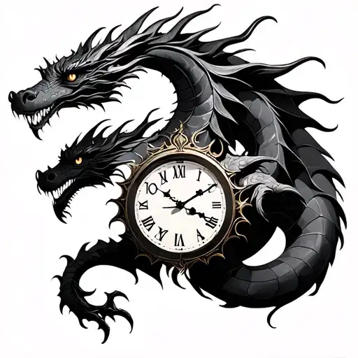 dragon clock sketch tattoo design idea