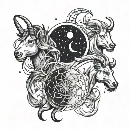zodiac signs of Virgo, Leo and Capricorn constellation tattoo design idea