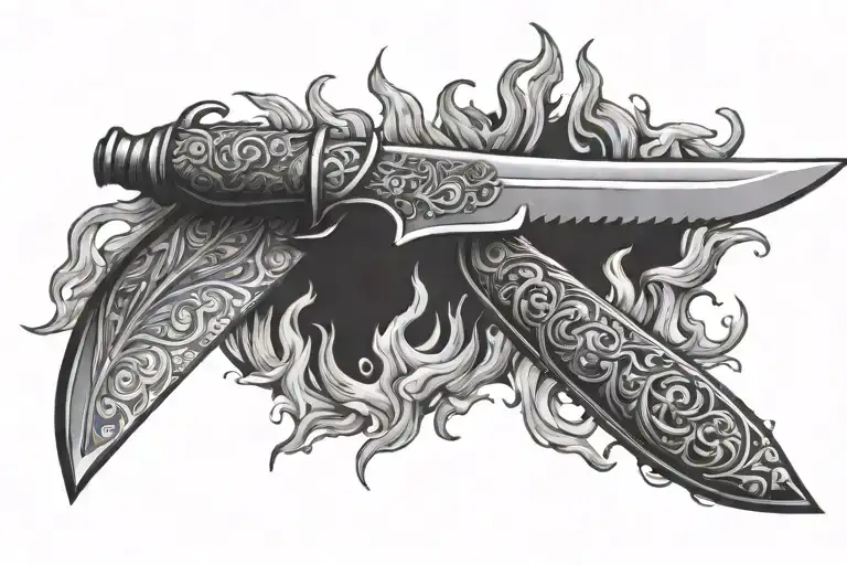 hungary, fire, knife tattoo design idea