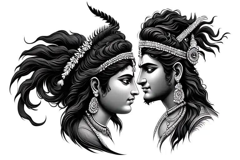 generate a tattoo which depicts the friendship and love between lord shiva and vishnu  tattoo design idea