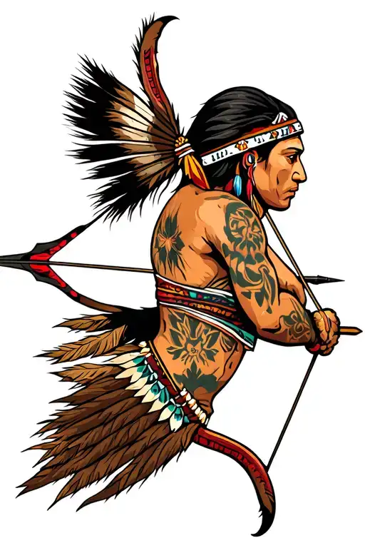 native american shooting bow and arrow  tattoo design idea