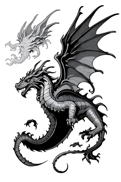 chest tattoo of dragon flying with wings spread and tail curling around  tattoo design idea